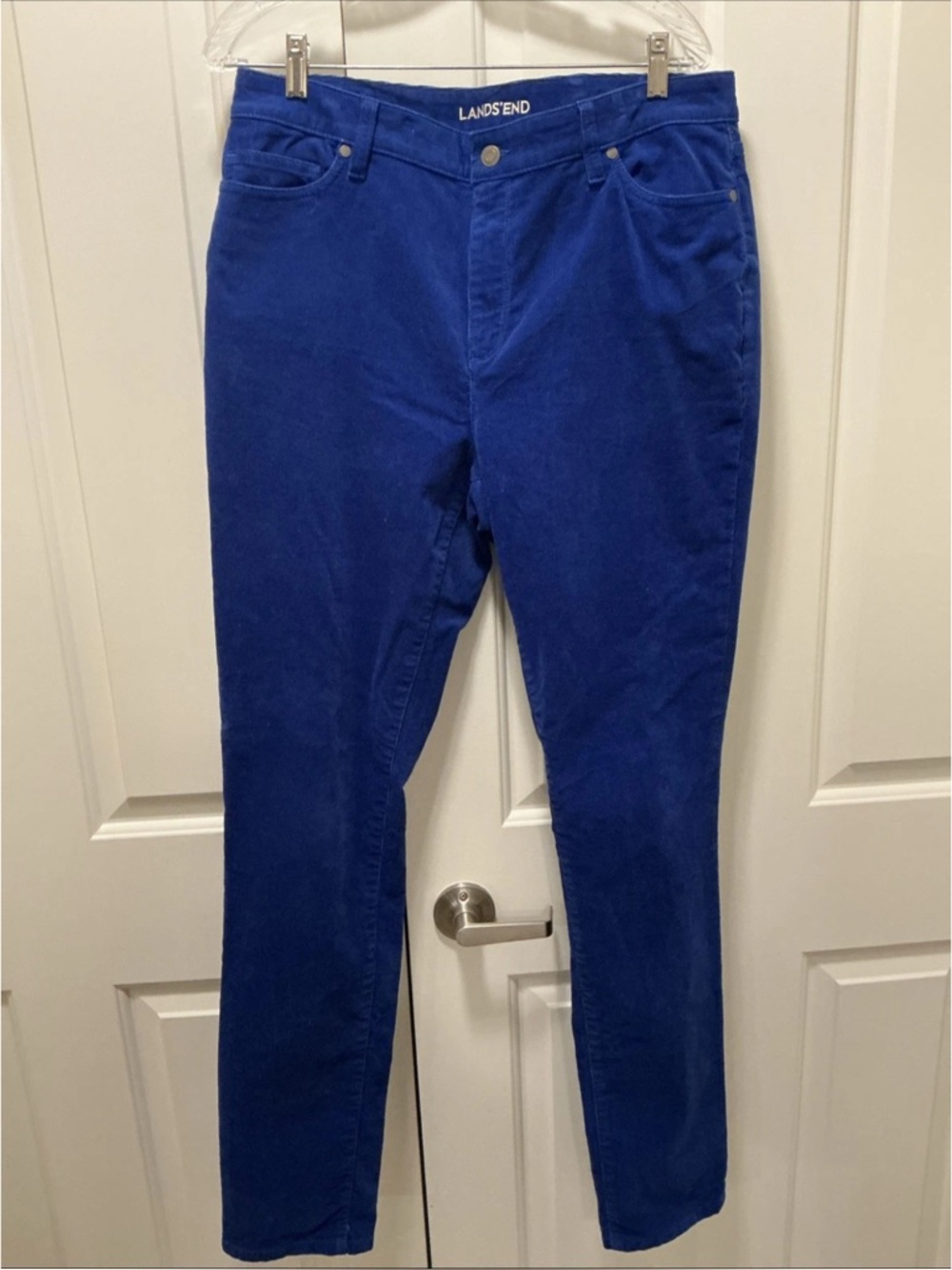 Vintage Lands End Bright Blue Corduroy Pants Mid Rise Slim 14 Tall Barely Worn